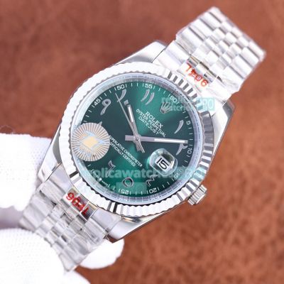 High Replica Rolex Datejust Watch Green Face Stainless Steel strap Fluted Bezel  41mm